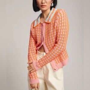 Orange and Pink Knit Cardigan Anthropologie